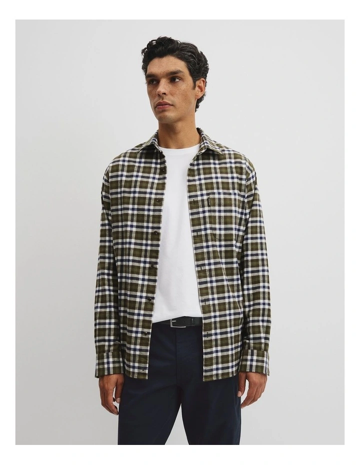 Regular Fit Flannel Check Shirt in Green Multi image 1