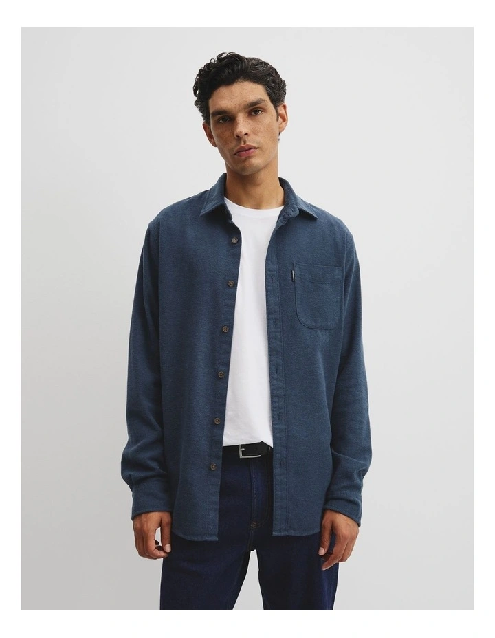 Regular Fit Brushed Cotton Shirt in Blueprint image 1