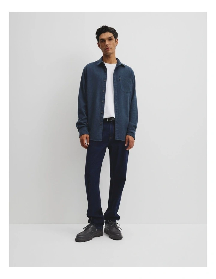 Regular Fit Brushed Cotton Shirt in Blueprint image 3