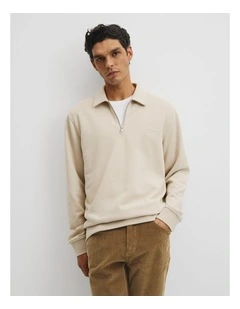 Australian Cotton Collar Sweat in Bark