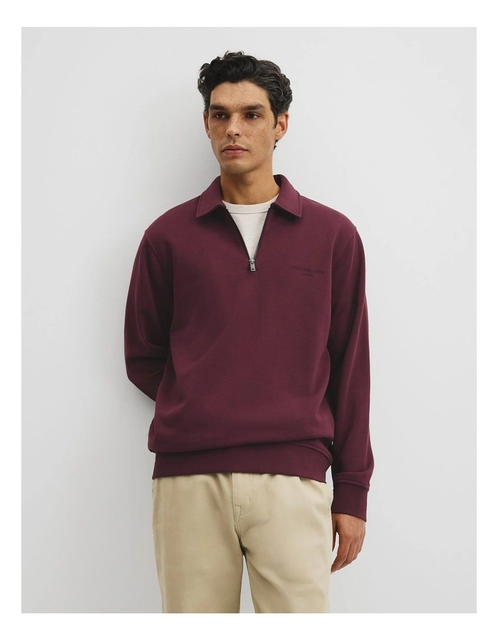 Australian Cotton Collar Sweat in Fig image 1