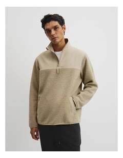 Sherpa Half Zip Sweat in Light Camel