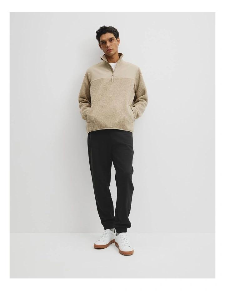 Sherpa Half Zip Sweat in Light Camel image 3