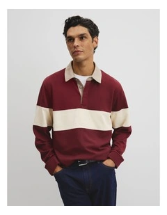Australian Cotton Panel Rugby Polo in Fig Stripe