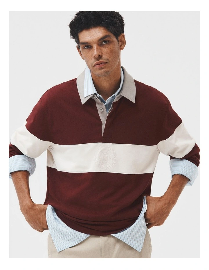 Australian Cotton Panel Rugby Polo in Fig Stripe image 2