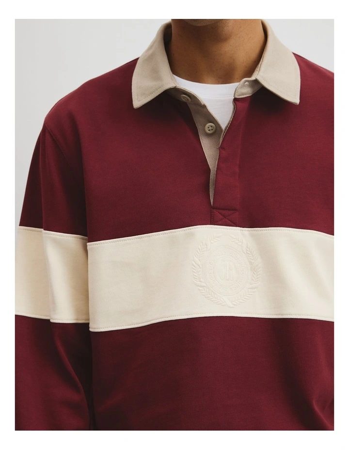 Australian Cotton Panel Rugby Polo in Fig Stripe image 3