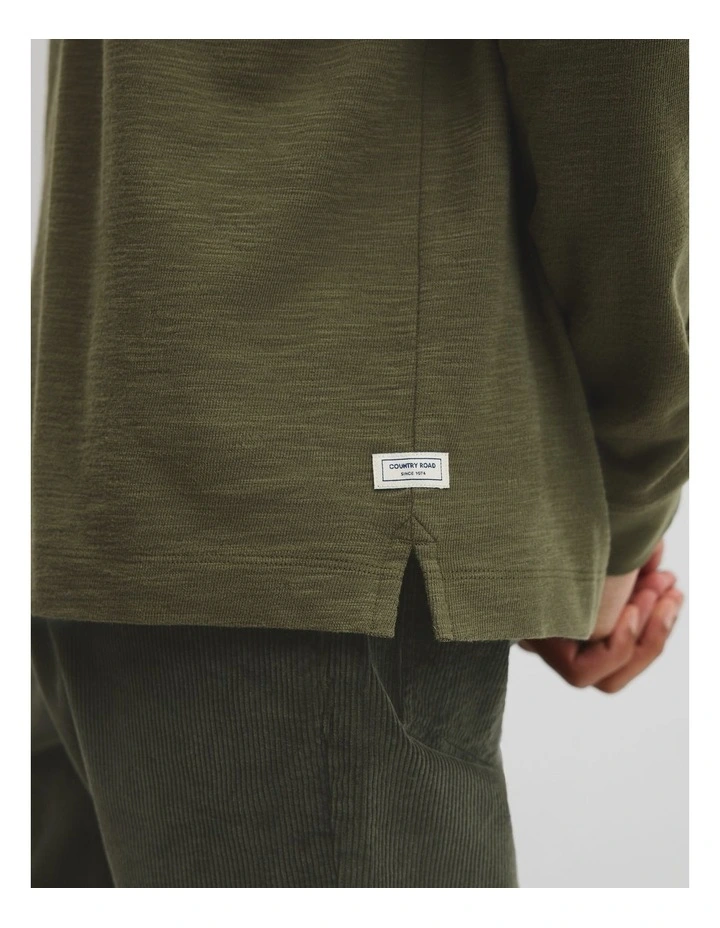 Long Sleeve Cotton Slub T-shirt in Woodland Green image 2