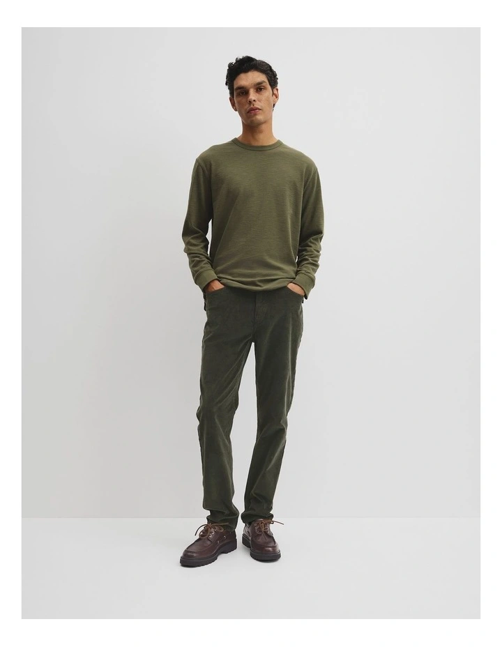 Long Sleeve Cotton Slub T-shirt in Woodland Green image 3