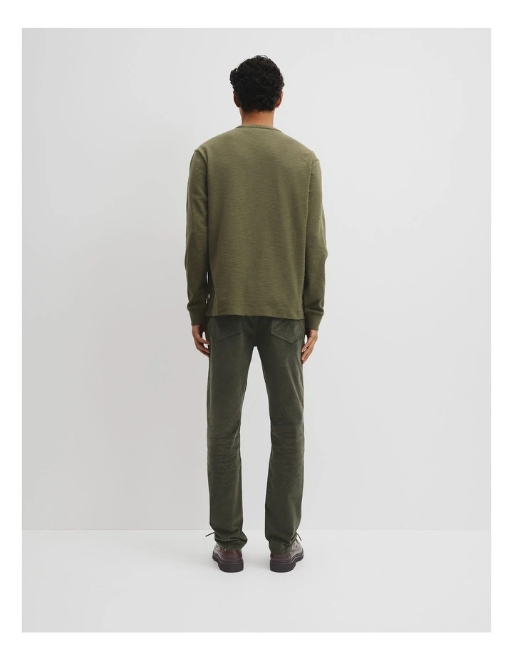 Long Sleeve Cotton Slub T-shirt in Woodland Green image 4