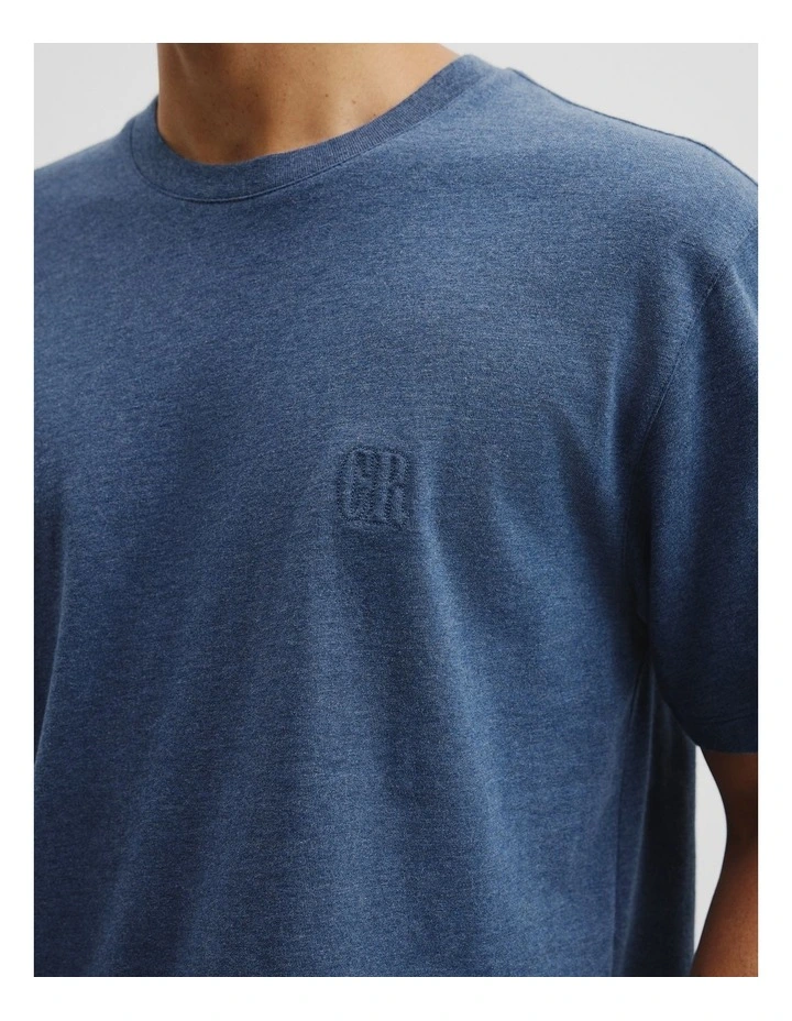 Brushed Melange Cotton T-shirt in Navy Melange image 2