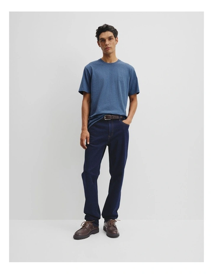 Brushed Melange Cotton T-shirt in Navy Melange image 3