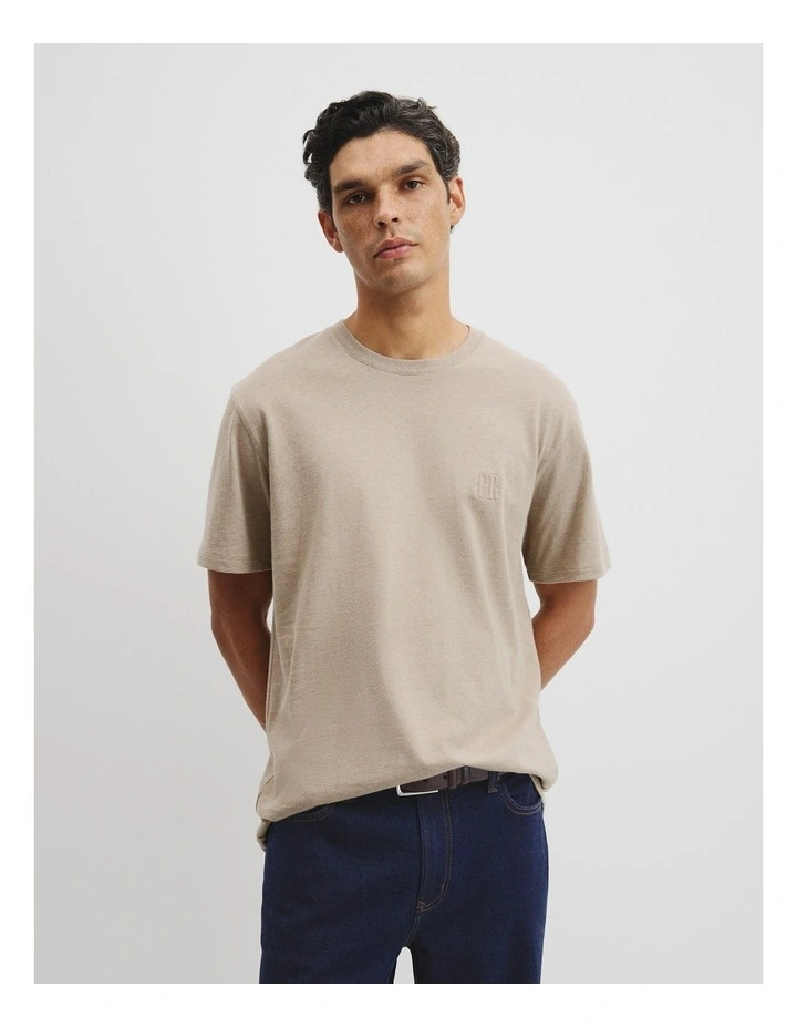 Brushed Melange Cotton T-shirt in Taupe Melange image 1