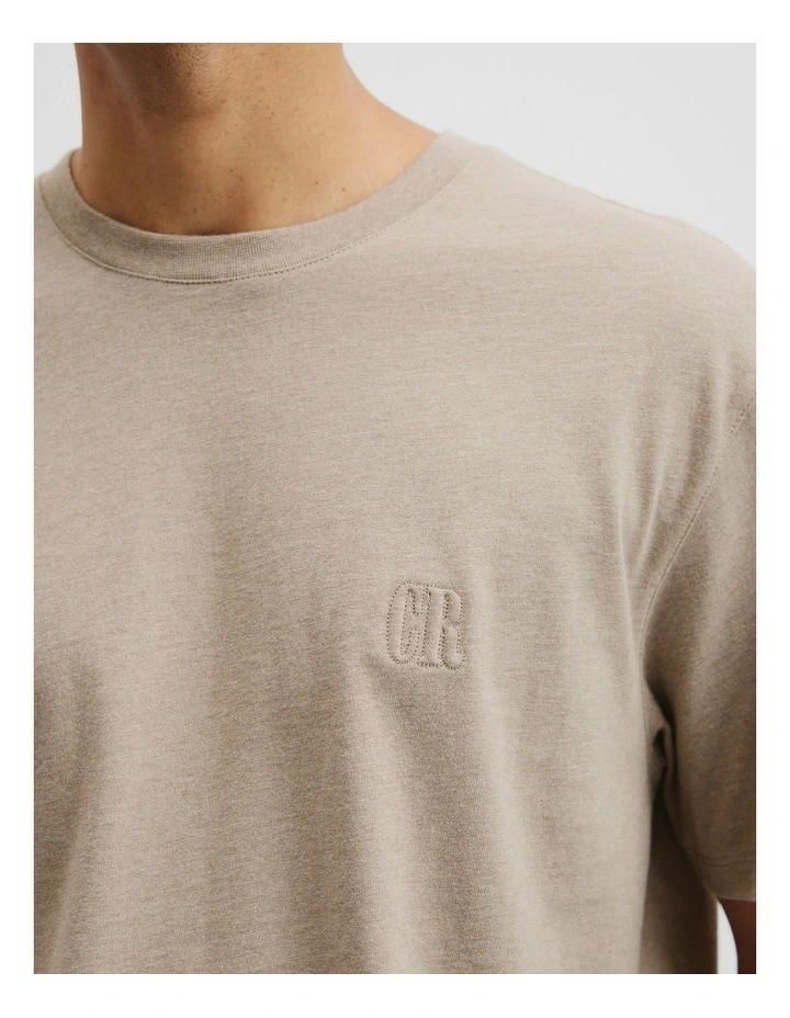 Brushed Melange Cotton T-shirt in Taupe Melange image 2