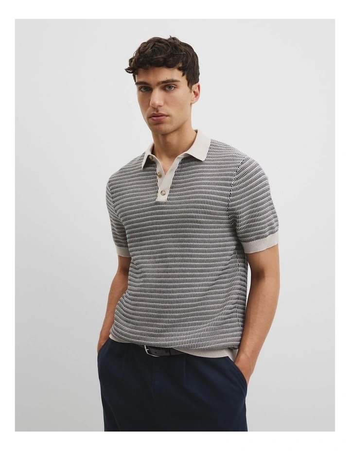 Australian Cotton Textured Knit Polo in Navy image 1