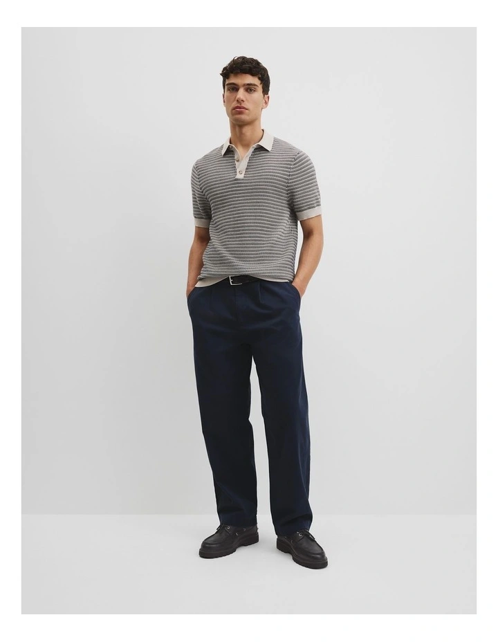 Australian Cotton Textured Knit Polo in Navy image 2