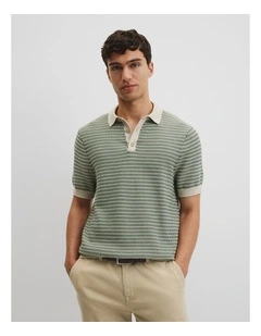 Australian Cotton Textured Knit Polo in Field Green
