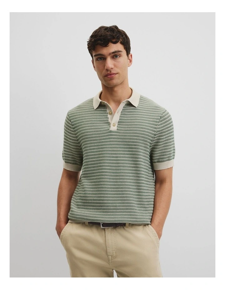 Australian Cotton Textured Knit Polo in Field Green image 1