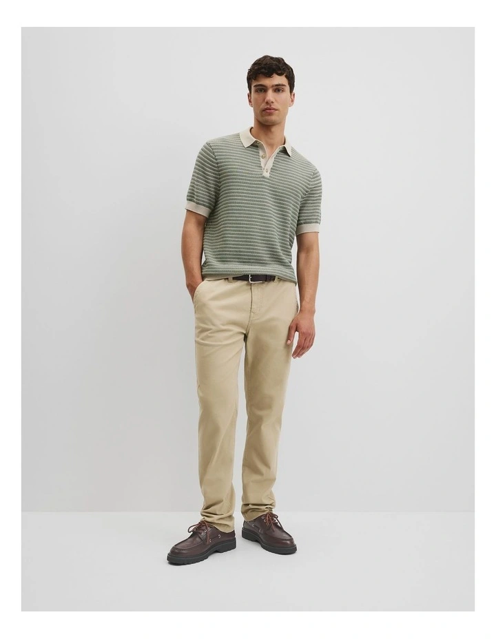 Australian Cotton Textured Knit Polo in Field Green image 2