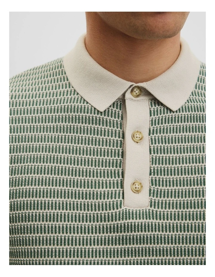 Australian Cotton Textured Knit Polo in Field Green image 3