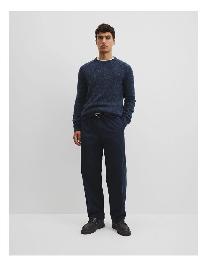 Merino Nep Wool Blend Crew Neck Knit in Navy image 2
