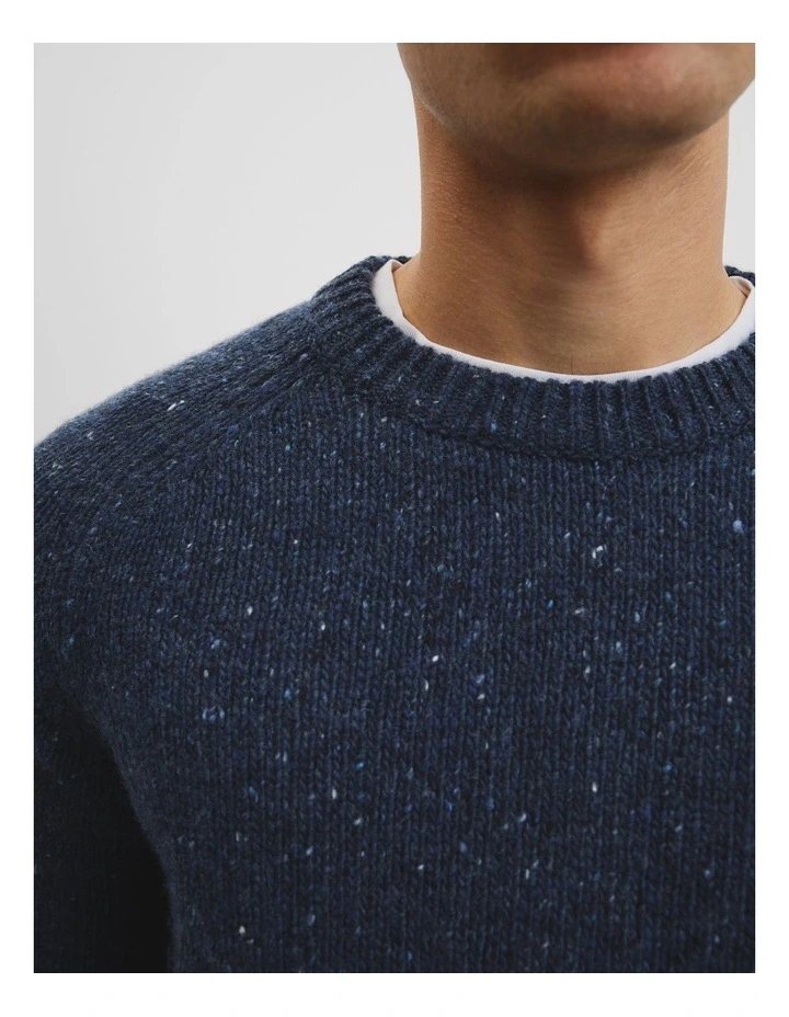 Merino Nep Wool Blend Crew Neck Knit in Navy image 3
