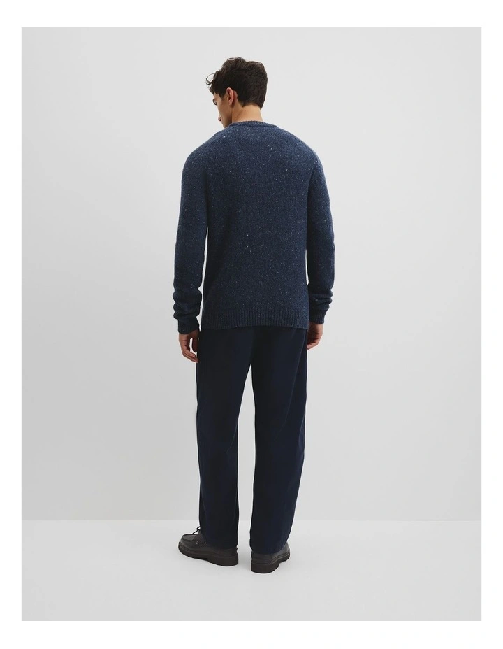 Merino Nep Wool Blend Crew Neck Knit in Navy image 4