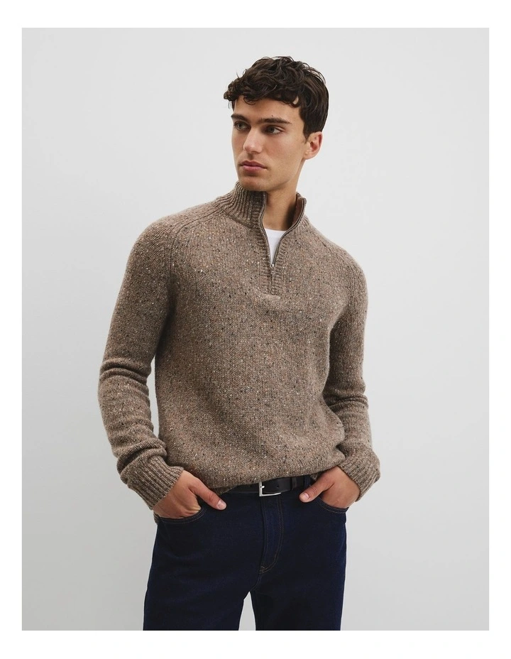 Merino Nep Quarter Zip Knit in Umber image 3