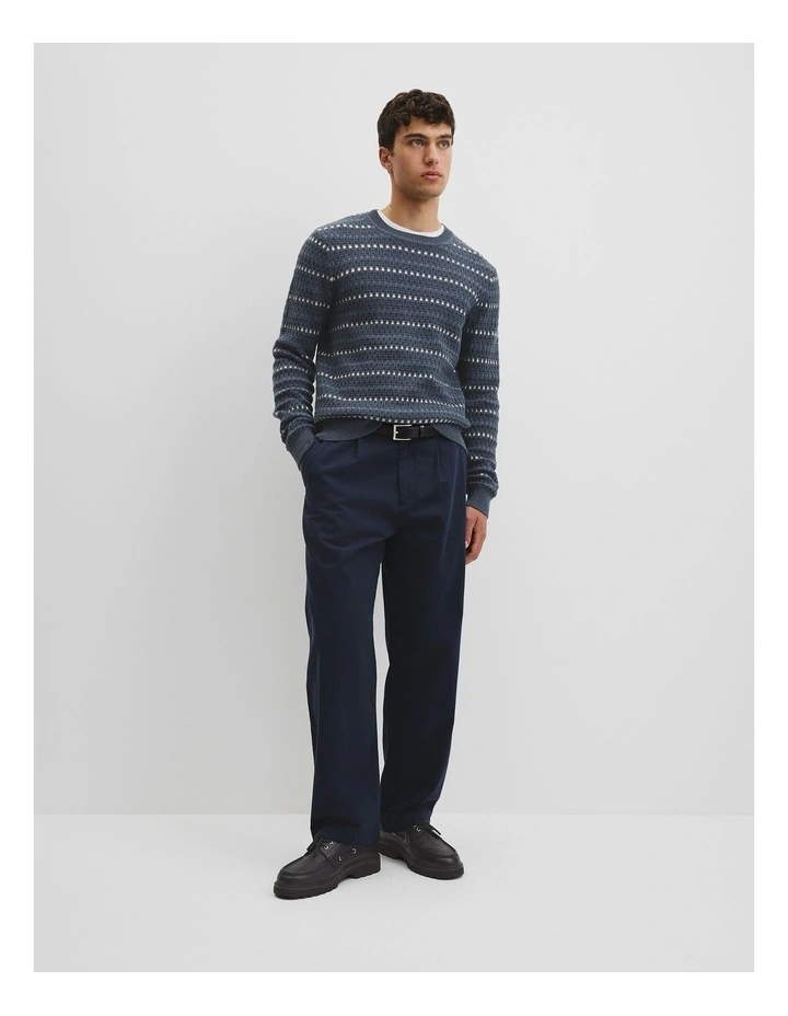 Australian Good Earth Cotton Wool Blend Jacquard Check Knit in Navy image 2
