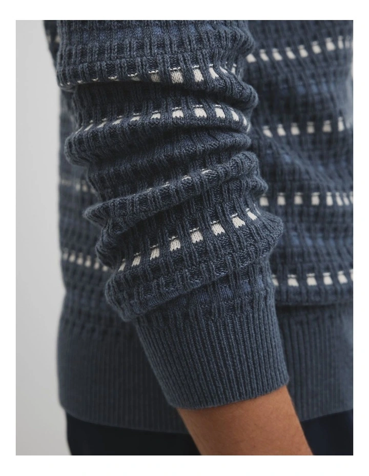 Australian Good Earth Cotton Wool Blend Jacquard Check Knit in Navy image 3