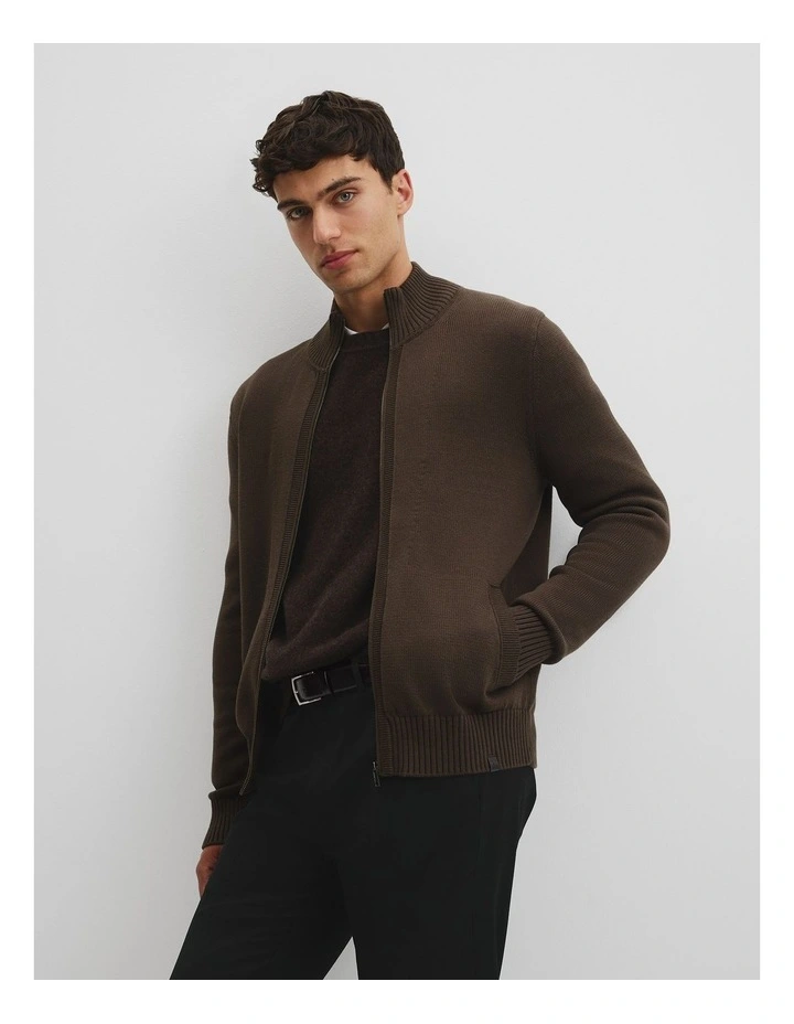 Australian Cotton Zip Through Knit Jacket in Mahogany image 2
