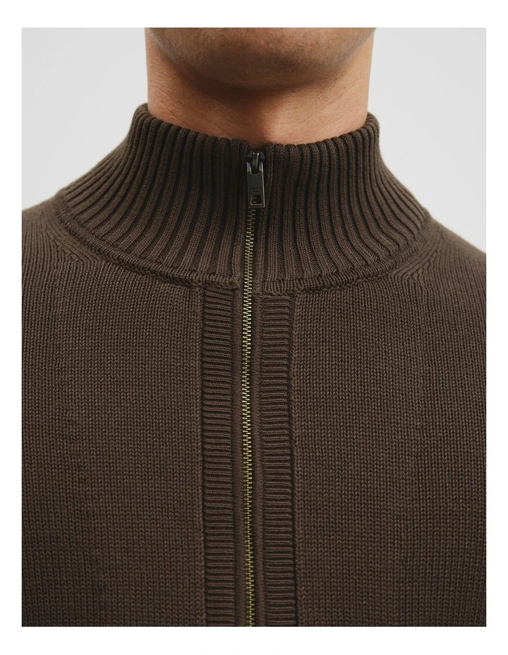 Australian Cotton Zip Through Knit Jacket in Mahogany image 3
