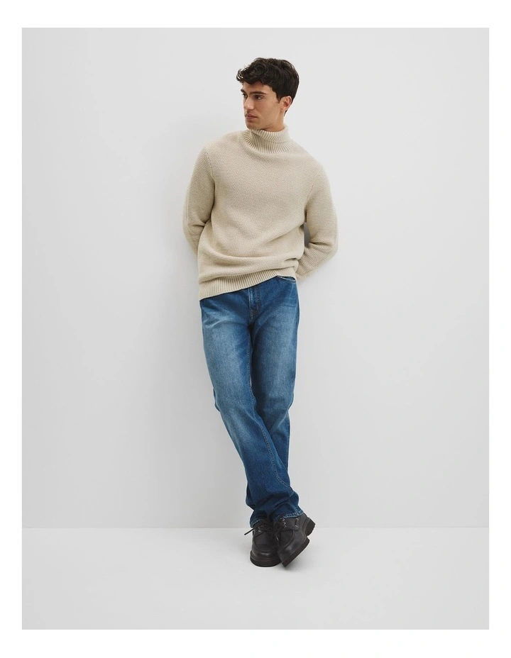 Australian Good Earth Cotton Wool Blend Textured Roll Neck Knit in Barley image 3