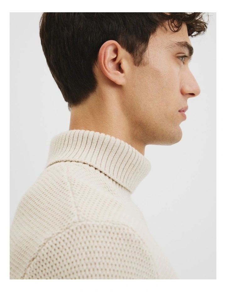 Australian Good Earth Cotton Wool Blend Textured Roll Neck Knit in Barley image 4