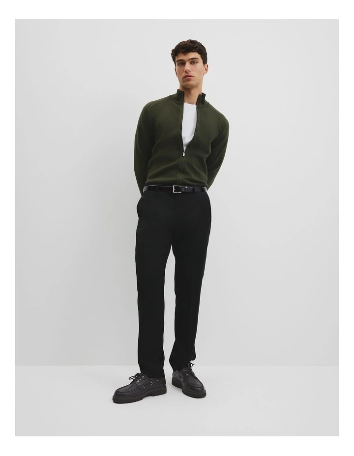 Australian Cotton Silk Blend Zip Through Knit Jacket in Deep Khaki image 2