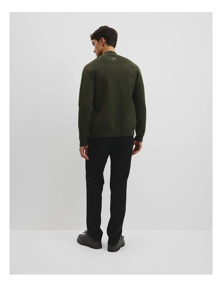 Australian Cotton Silk Blend Zip Through Knit Jacket in Deep Khaki image 4