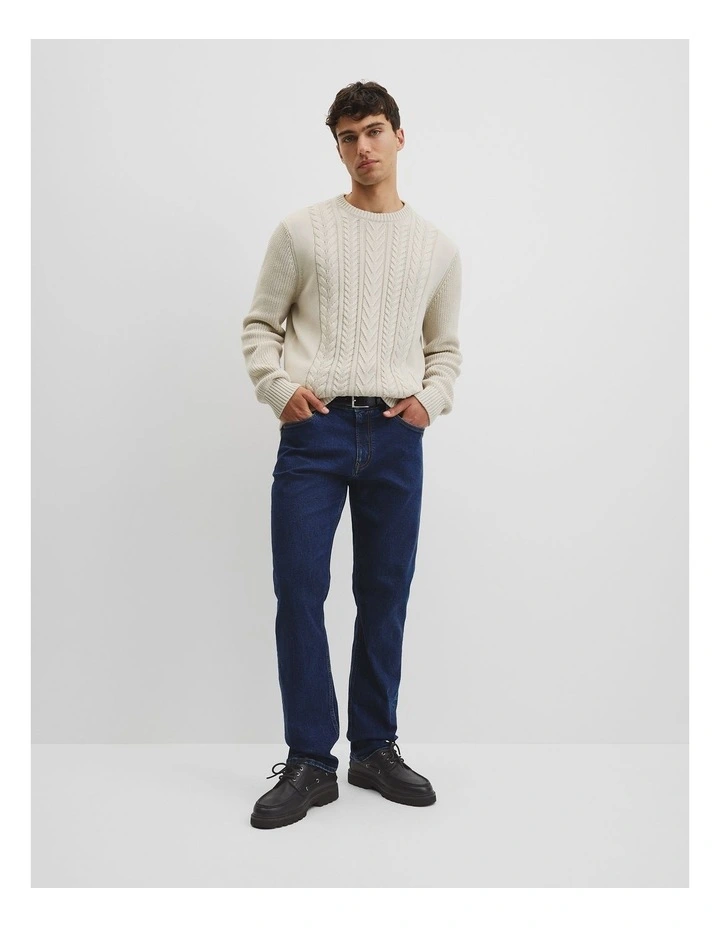 Australian Good Earth Cotton Cable Crew Neck Knit in Husk image 3