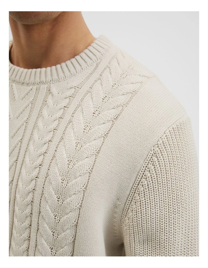 Australian Good Earth Cotton Cable Crew Neck Knit in Husk image 4