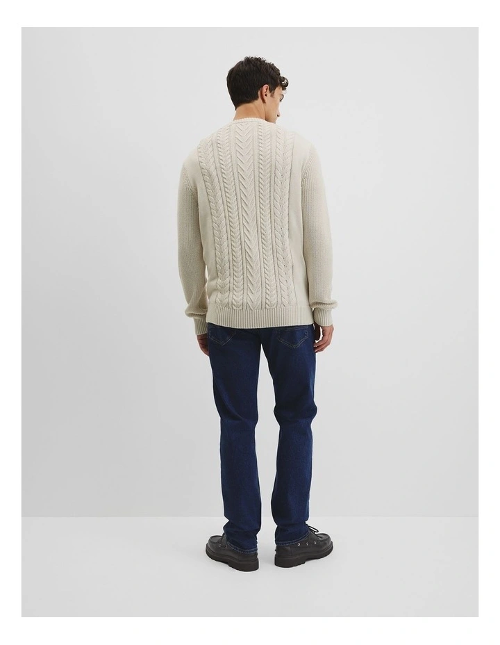 Australian Good Earth Cotton Cable Crew Neck Knit in Husk image 5
