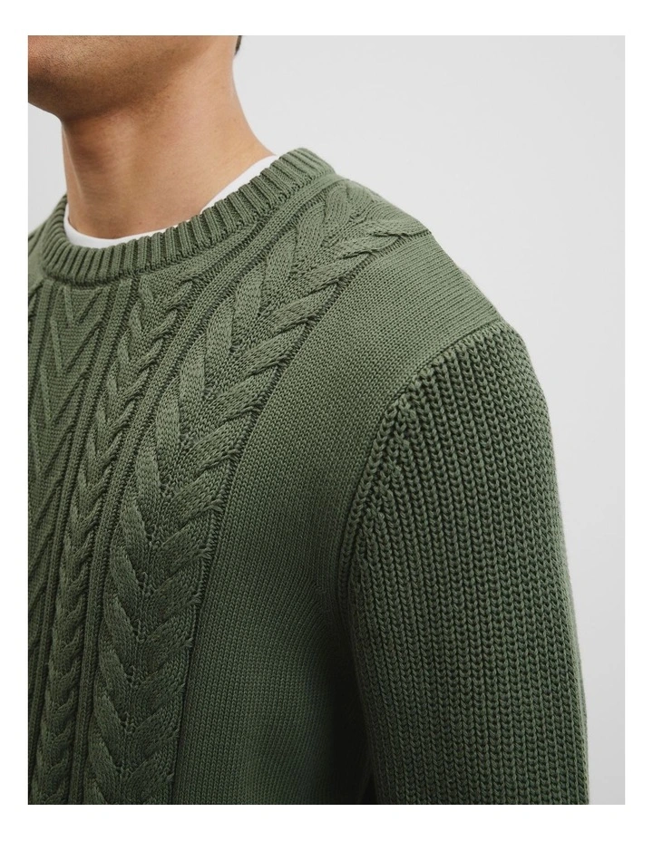 Australian Good Earth Cotton Cable Crew Neck Knit in River Gum image 3