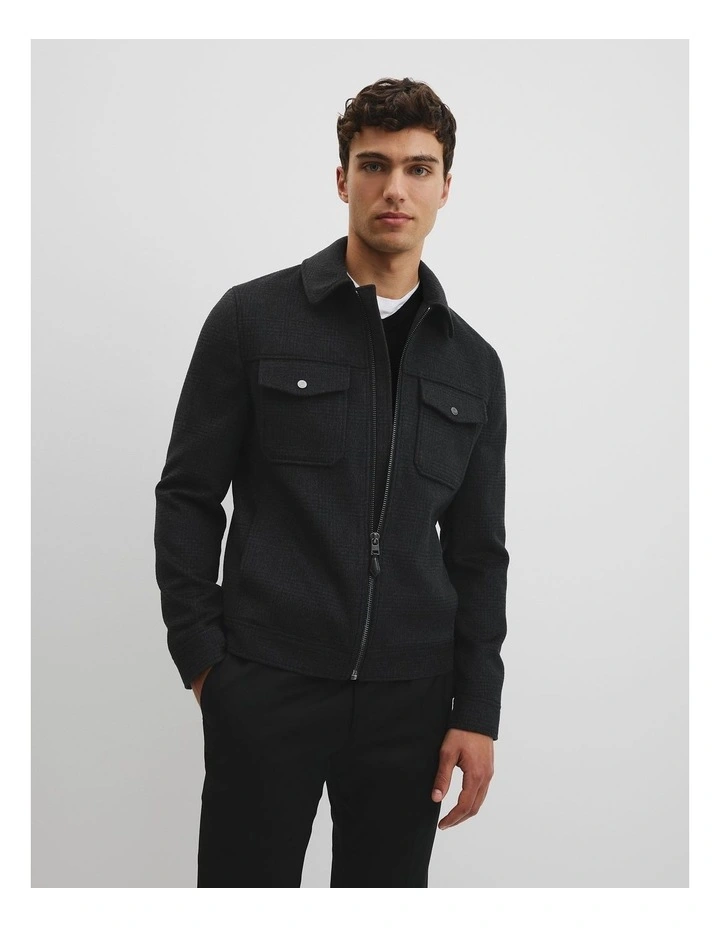 Check Zip Through Jacket in Charcoal image 1