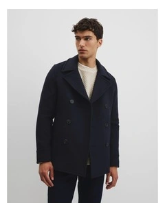 Wool Blend Pea Coat in Navy