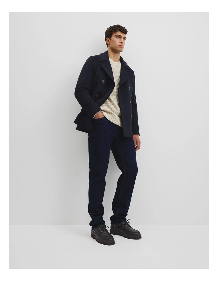 Wool Blend Pea Coat in Navy image 3