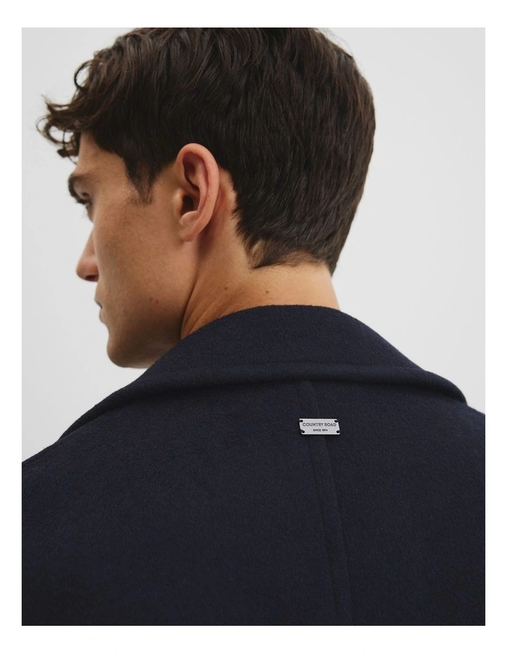 Wool Blend Pea Coat in Navy image 4