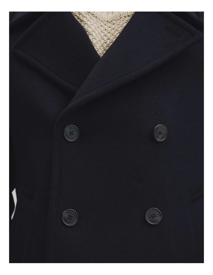 Wool Blend Pea Coat in Navy image 5