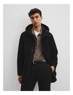 Wool Blend Duffle Coat in Black