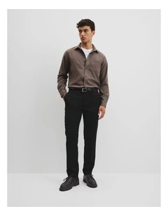 Regular Fit Brushed Cotton Shirt in Umber Melange