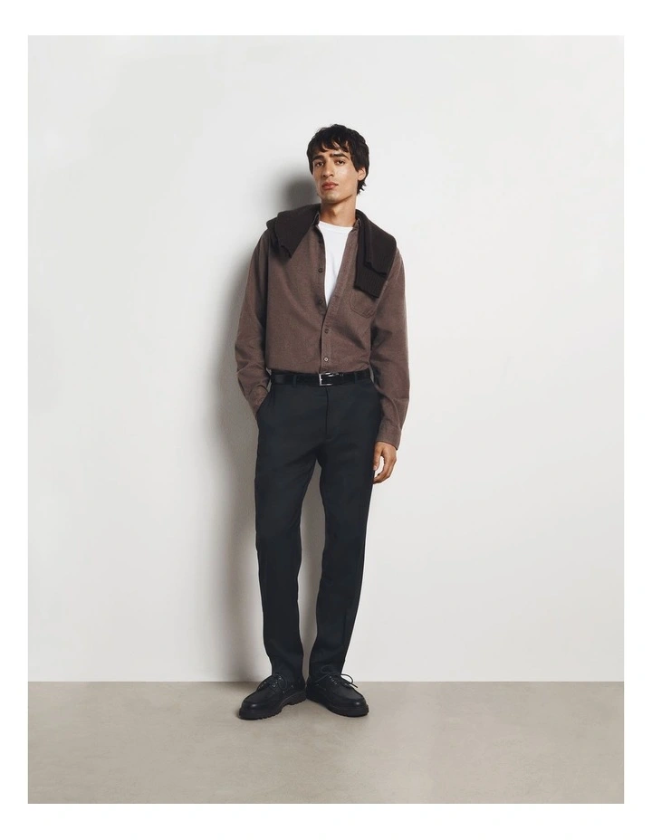 Regular Fit Brushed Cotton Shirt in Umber Melange image 2