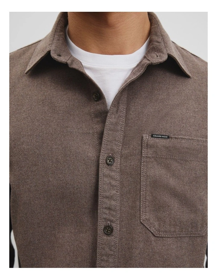 Regular Fit Brushed Cotton Shirt in Umber Melange image 4