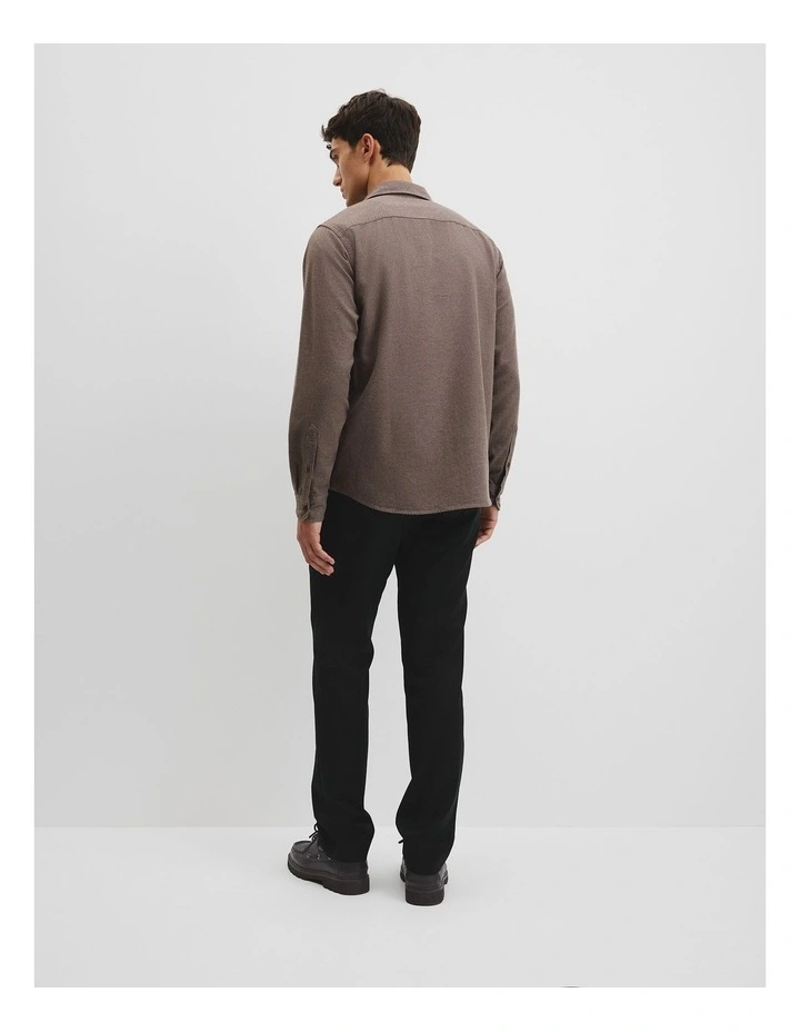 Regular Fit Brushed Cotton Shirt in Umber Melange image 5