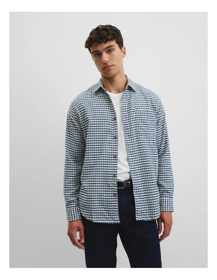 Regular Fit Flannel Gingham Shirt in Blueprint image 2